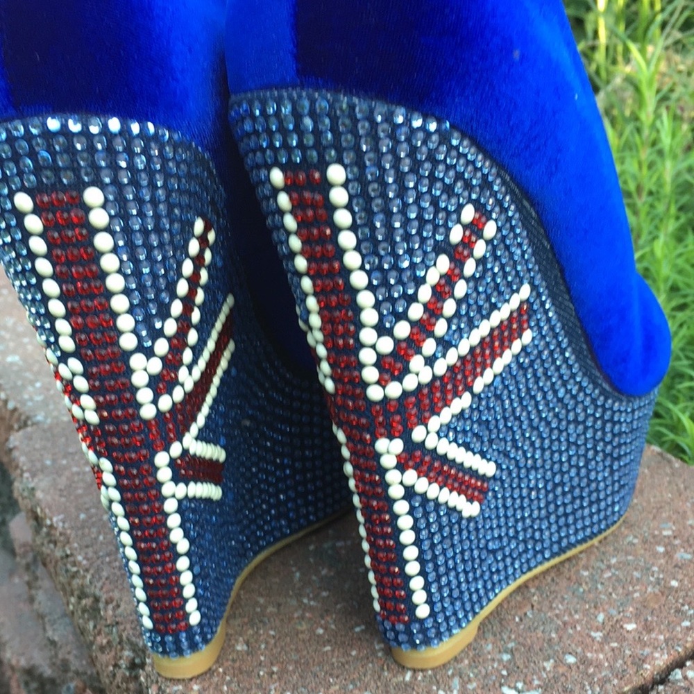 COPY - SunTour Euro 40 🇬🇧 VINTAGE Platform Peep-toe Wedge Leather & Rhinestone - Picture 3 of 17